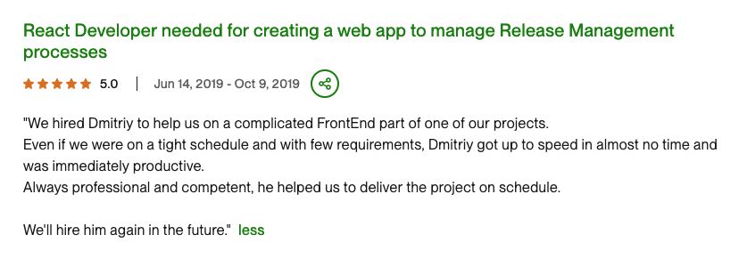 Review of React Developer position, positive