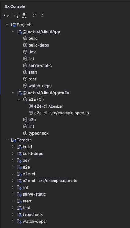 a screenshot of NX console in WebStorm, showing what commands are available for generated project 